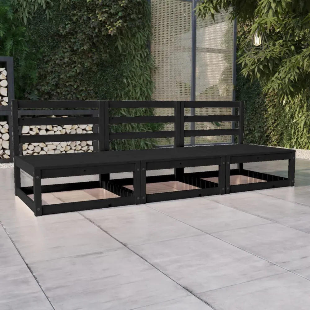 Banco de Madeira para Sofá de 3 lugares para jardim pinho maciço preto