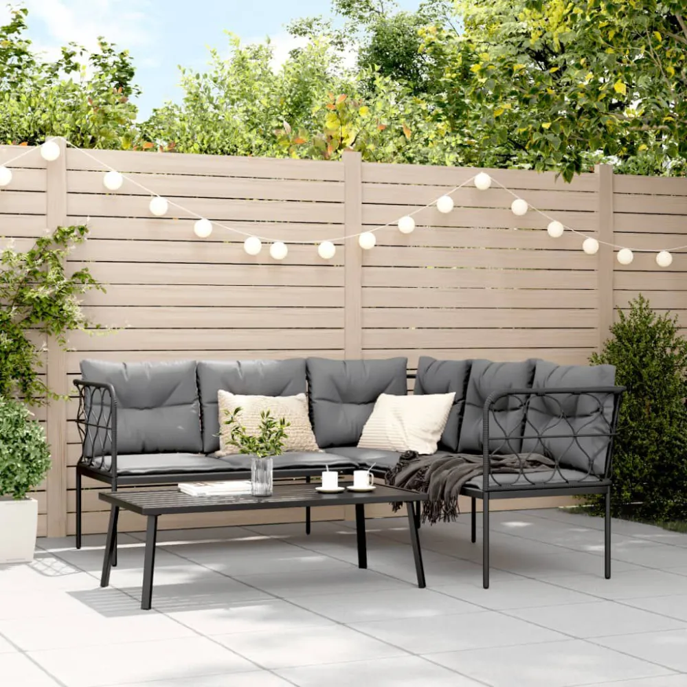 Cadeira de Balanço Conjunto de sofás de jardim com almofadões ço/textilene preto