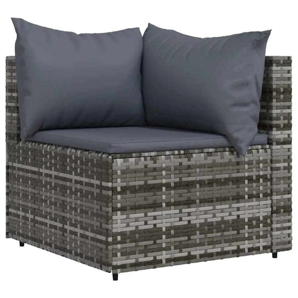 Cadeira de Balanço 3 pcs conjunto lounge de jardim com almofadões vime PE cinzento