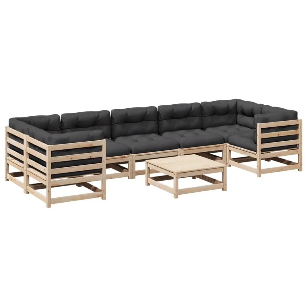 Cadeira de Balanço 8 pcs conjunto sofás de jardim com almofadões pinho maciço