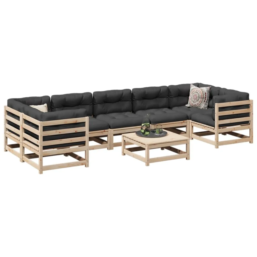Cadeira de Balanço 8 pcs conjunto sofás de jardim com almofadões pinho maciço