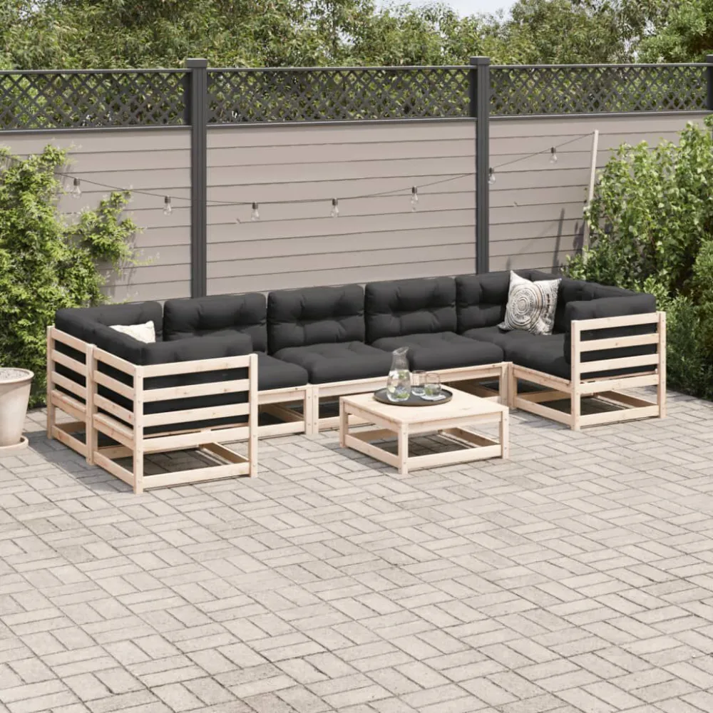 Cadeira de Balanço 8 pcs conjunto sofás de jardim com almofadões pinho maciço