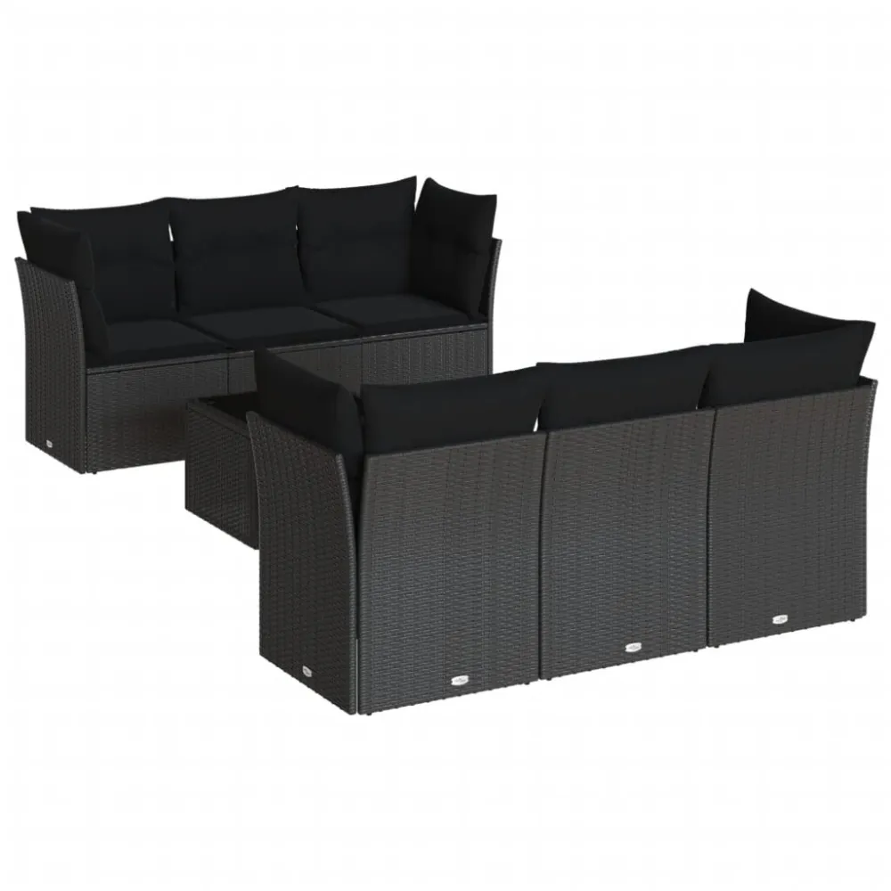 Cadeira de Balanço 7 pcs conjunto de sofás para jardim com almofadões vime PE preto