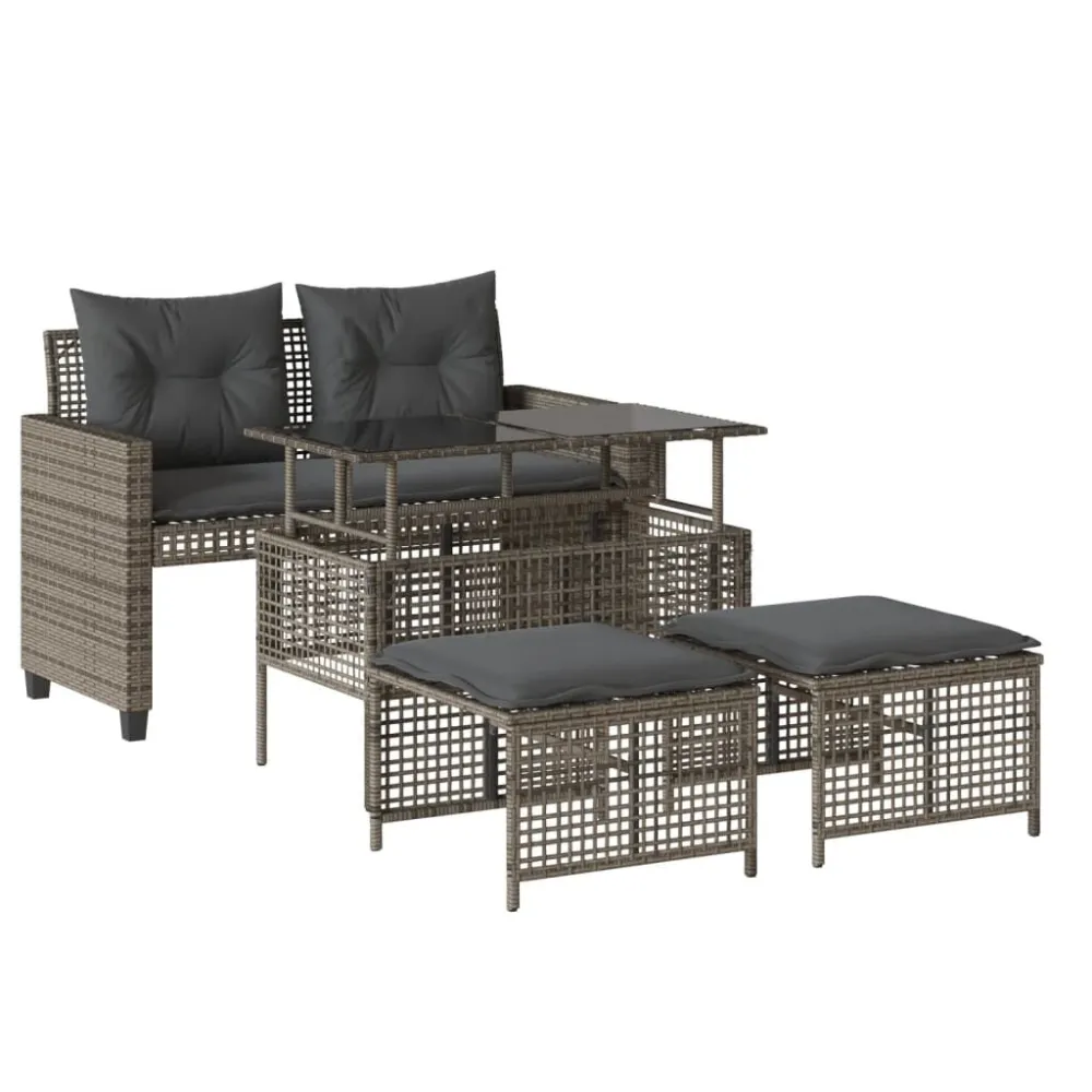 Cadeira Dobrável 4 pcs conj. sofás de jardim comalmofadões vime PE/vidro cinzento