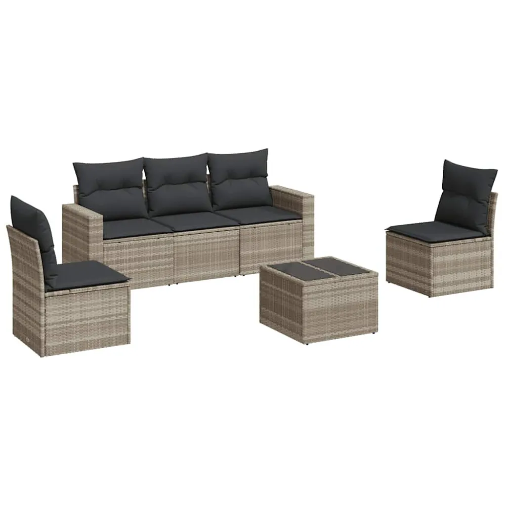 Cadeira Dobrável 6 pcs conj. sofás jardim com almofadões vime PE cinzento-claro