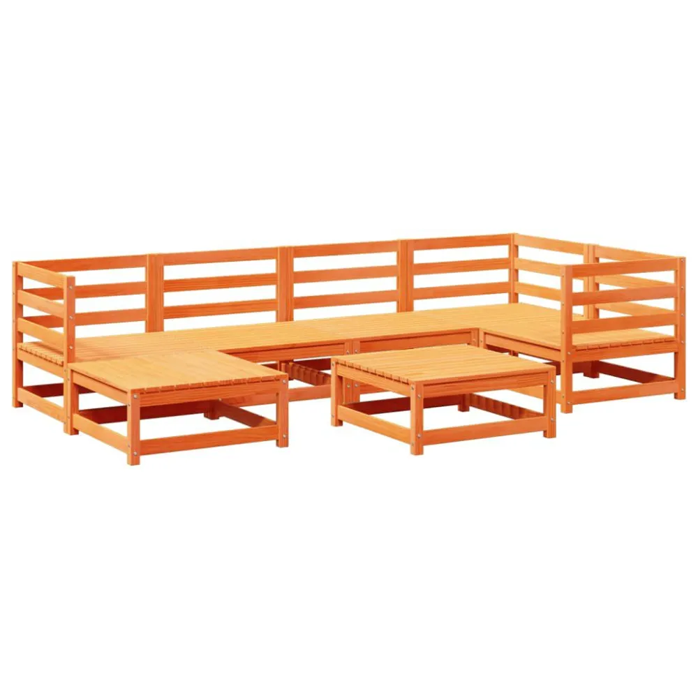 Cadeira Dobrável 7 pcs conjunto sofás de jardim madeira de pinho castanho cera
