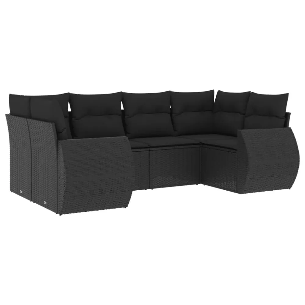 Cadeira Dobrável 6 pcs conjunto sofás de jardim com almofadões vime PE preto