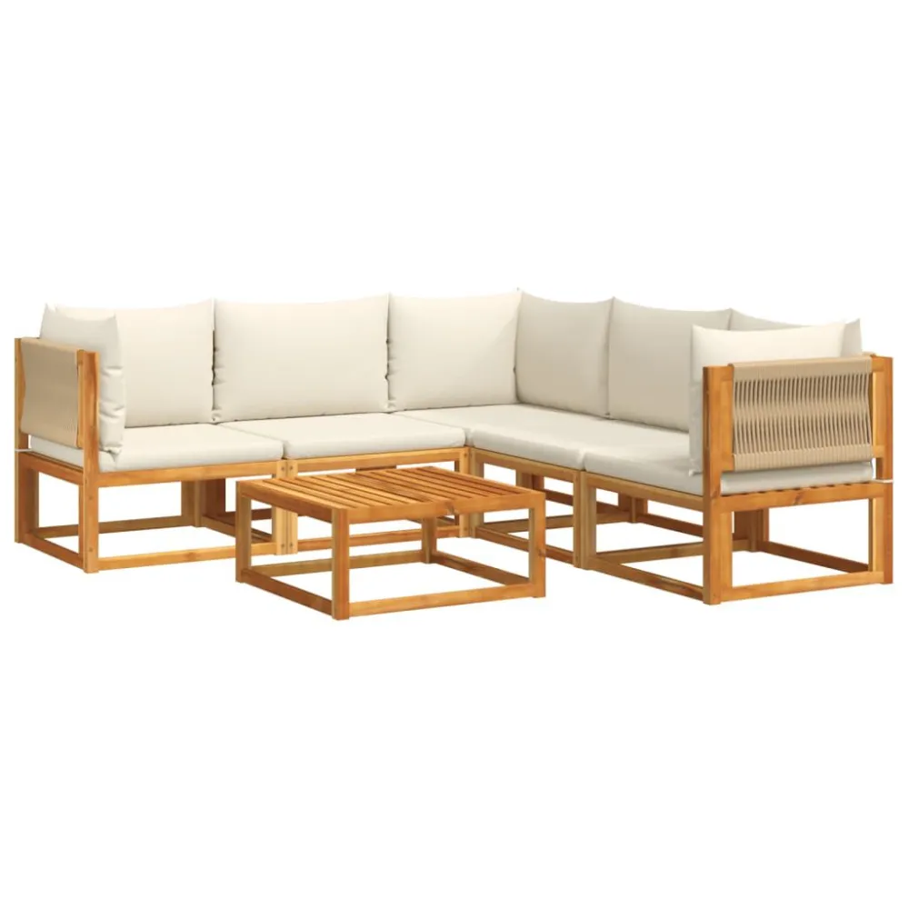 Cadeira de Jardim 6 pcs conjunto de sofás de jardim com almofadões acácia maciç
