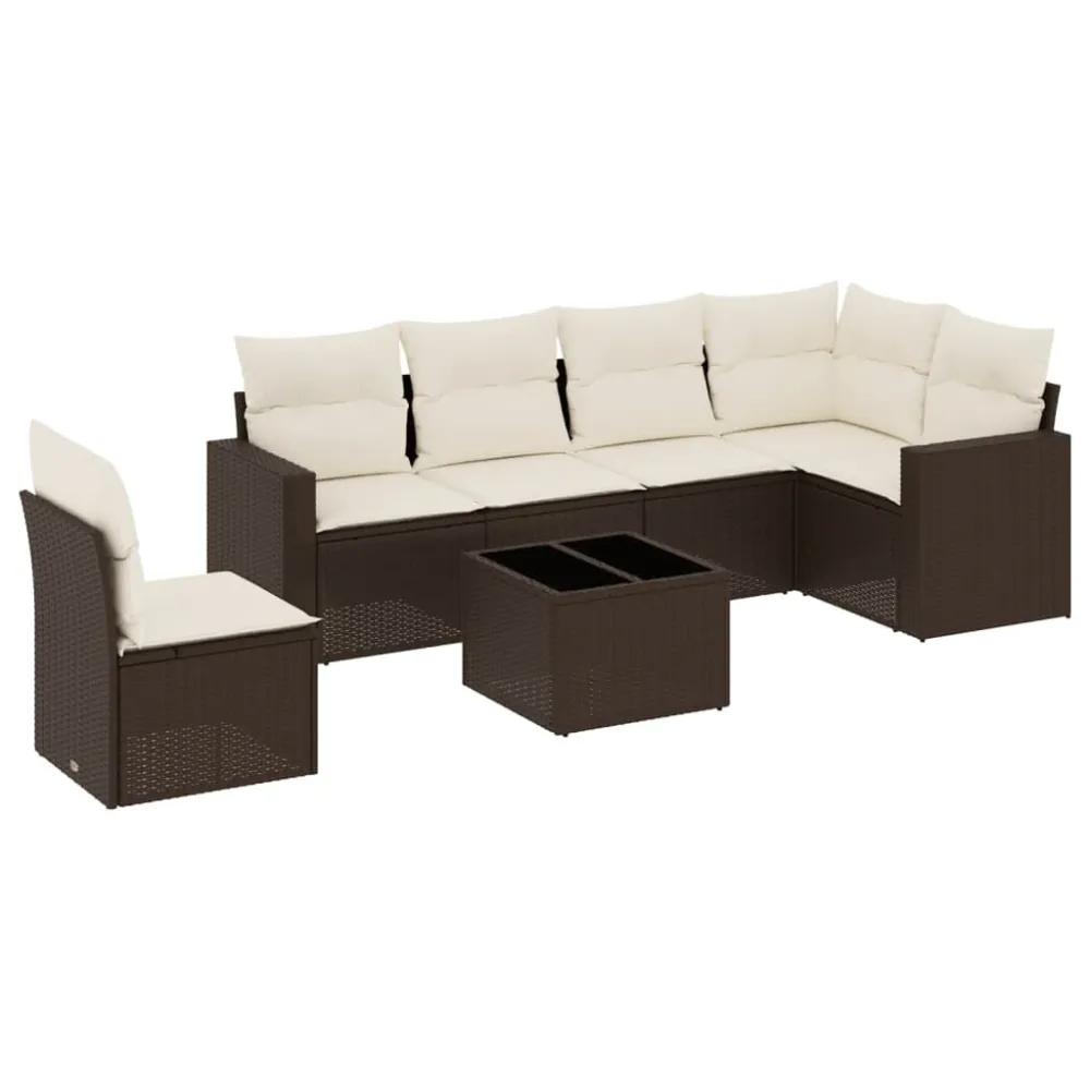 Cadeira de Jardim 7 pcs conjunto de sofás jardim com almofadões vime PE castanho