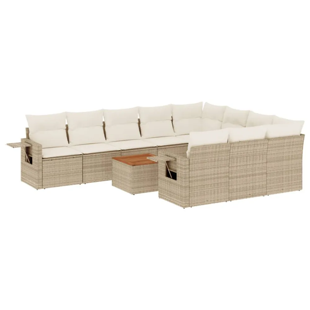 Cadeira de Jardim 11 pcs conjunto sofás de jardim com almofadões vime PE bege