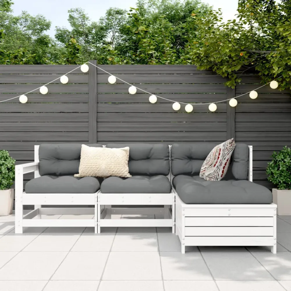 Cadeira de Jardim 4 pcs conjunto sofás de jardim madeira de pinho maciç branco