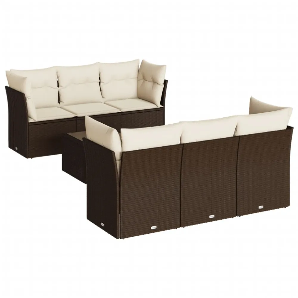 Cadeira de Jardim 7 pcs conjunto de sofás jardim com almofadões vime PE castanho