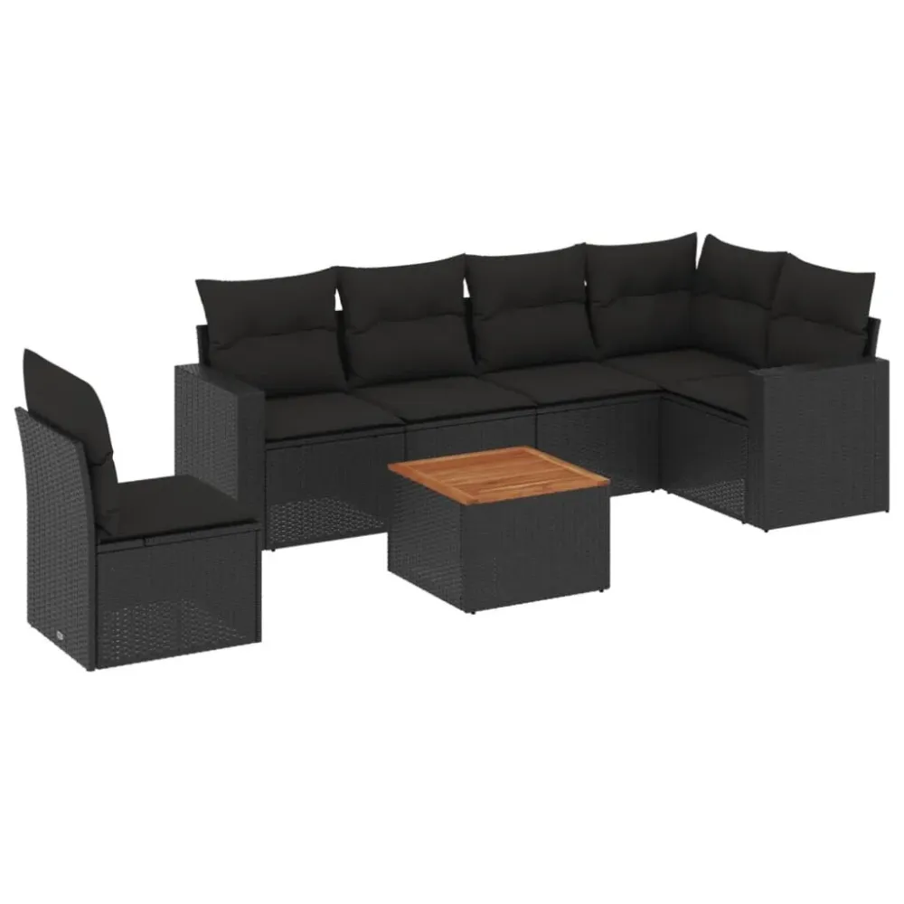 Cadeira de Jardim 7 pcs conjunto de sofás para jardim com almofadões vime PE preto