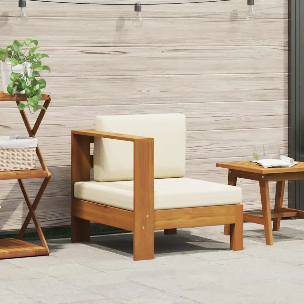 Cadeira de Jardim Sofá de centro com 1 apoio de braços acácia maciç branco nata