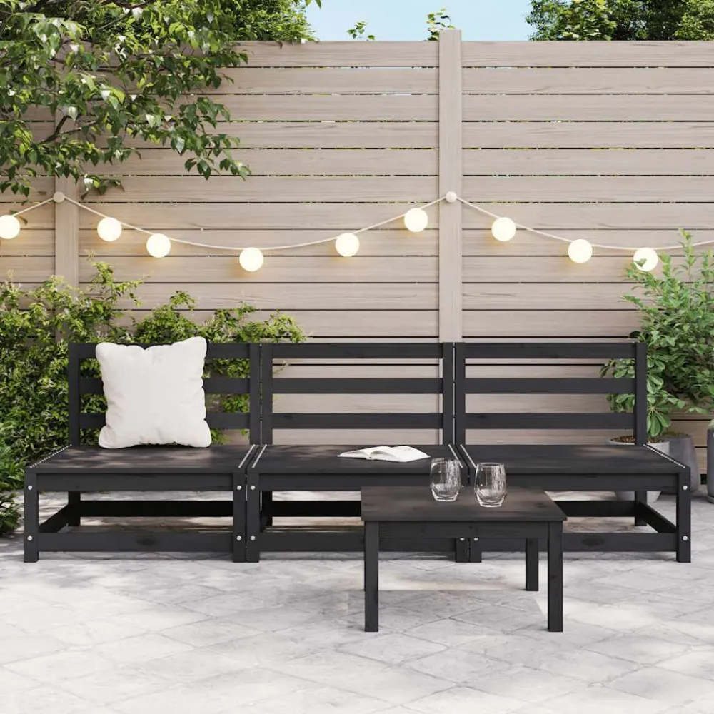 Cadeira de Jardim Sofás de centro para jardim 3 pcs madeira de pinho maciço preto