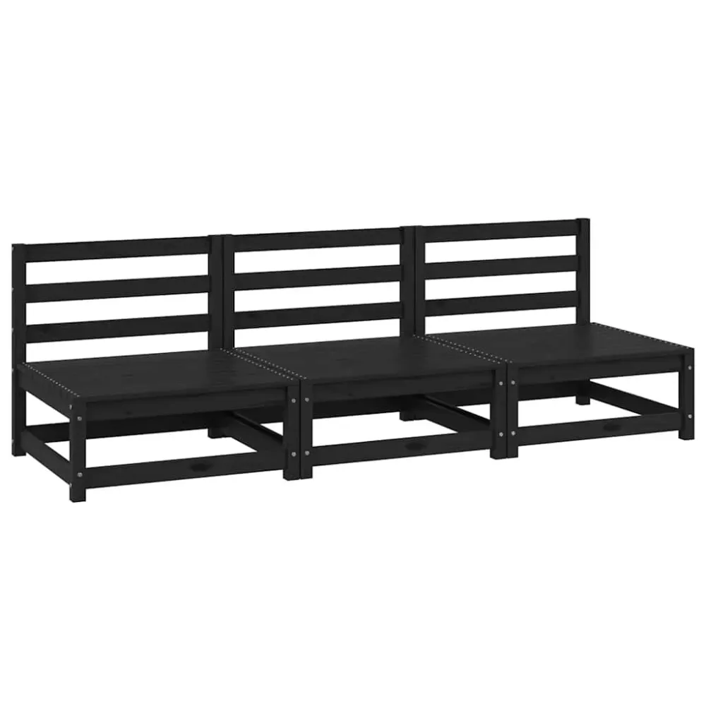 Cadeira de Jardim Sofás de centro para jardim 3 pcs madeira de pinho maciço preto