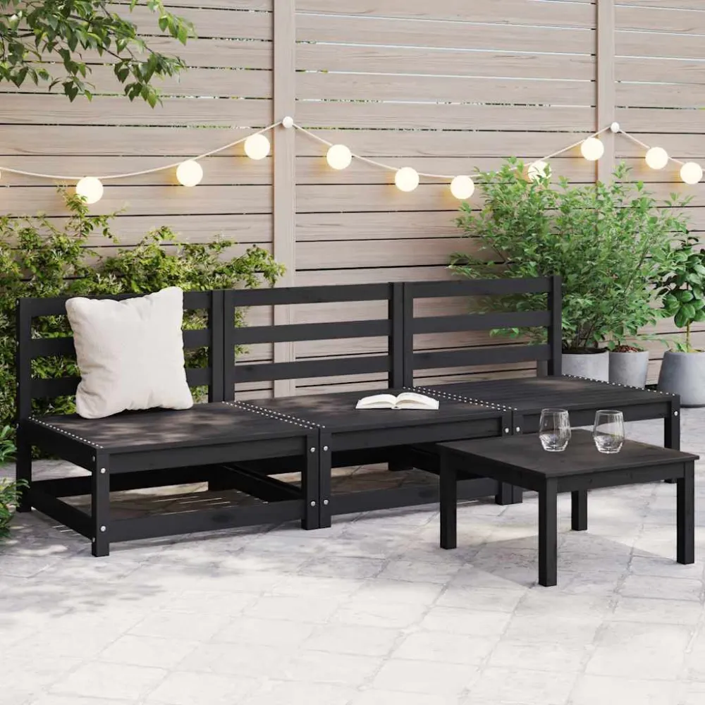 Cadeira de Jardim Sofás de centro para jardim 3 pcs madeira de pinho maciço preto