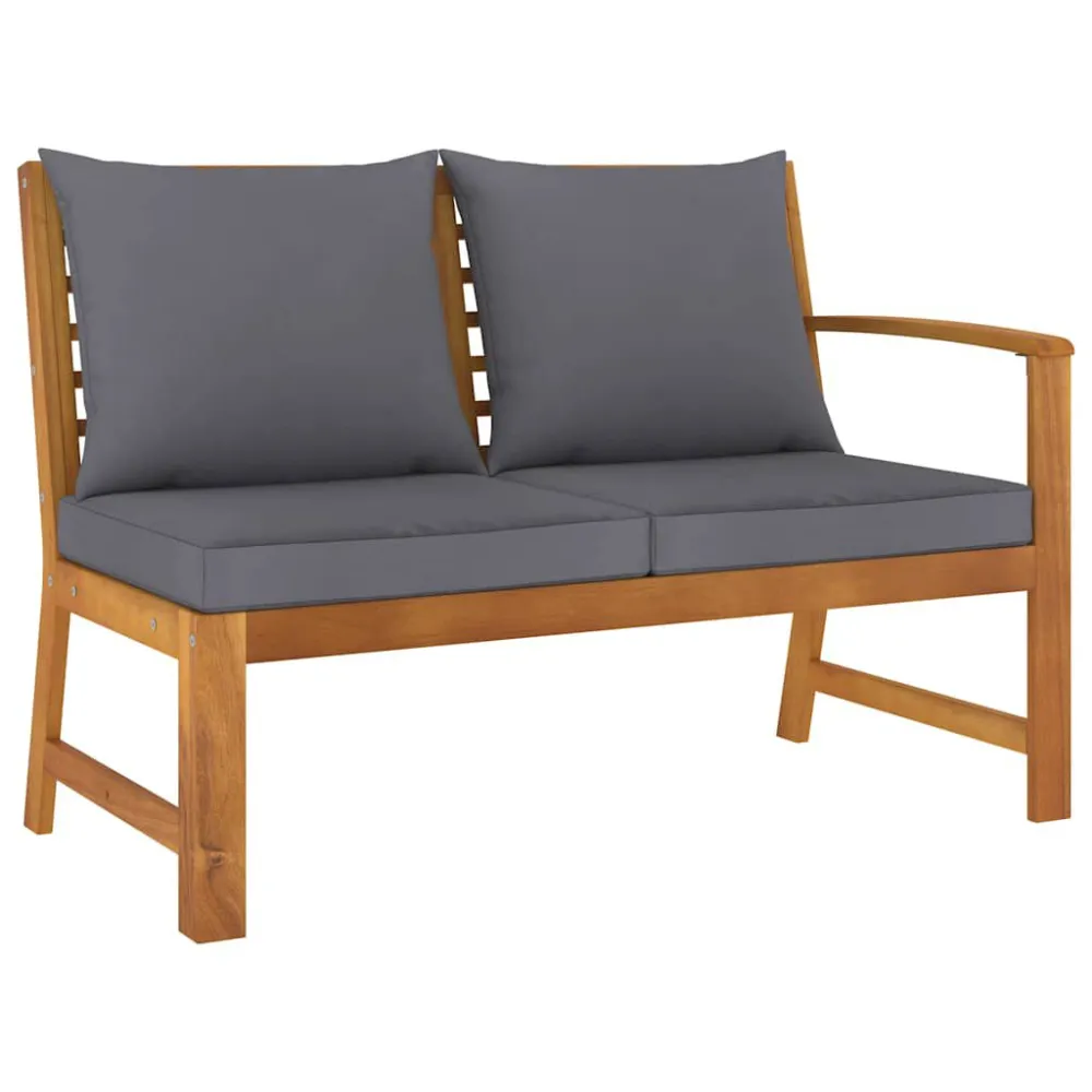 Conjunto Completo de Banco de jardim 114,5 cm com almofadão cinzento-escuro acácia