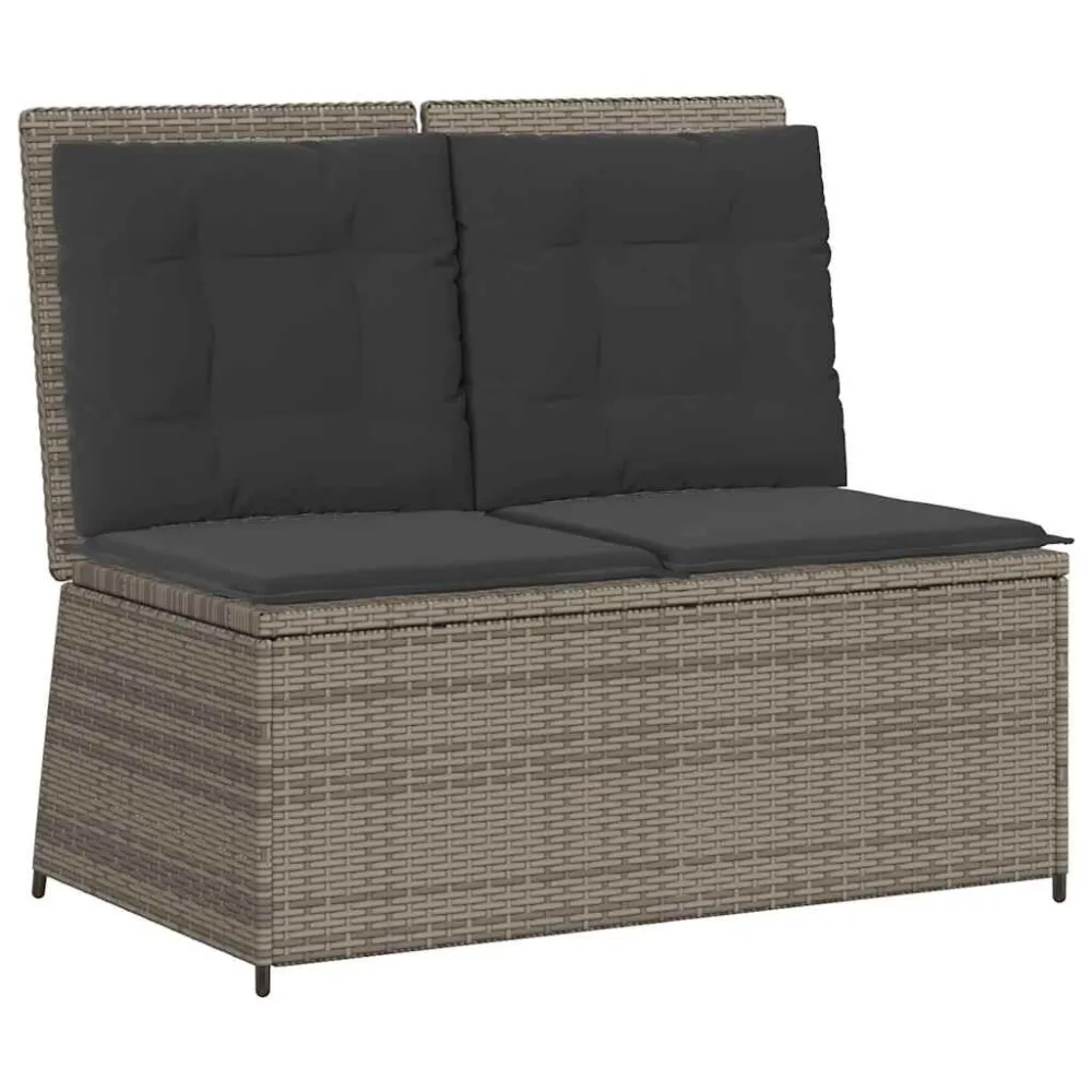 Conjunto Completo de Banco de jardim reclinável com almofadões vime PE cinzento