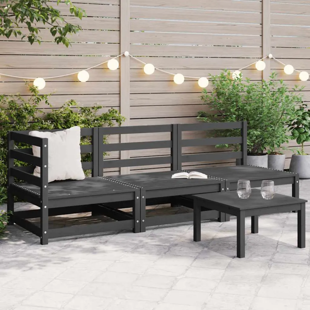 Conjunto Completo de 3 pcs conjunto lounge de jardim pinho maciço cinzento
