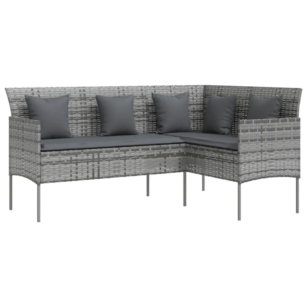 Conjunto Completo de 5 pcs conjunto sofás formato L com almofadões vime PE cinzento