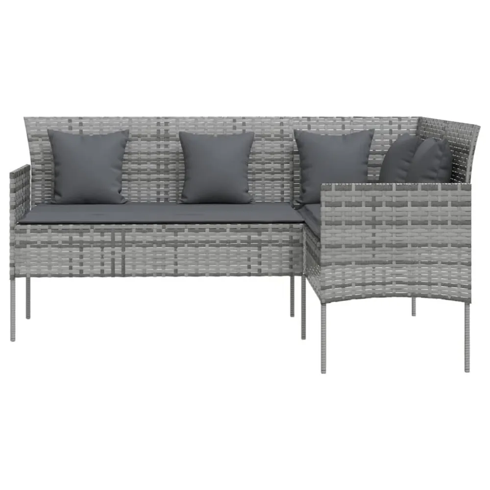 Conjunto Completo de 5 pcs conjunto sofás formato L com almofadões vime PE cinzento