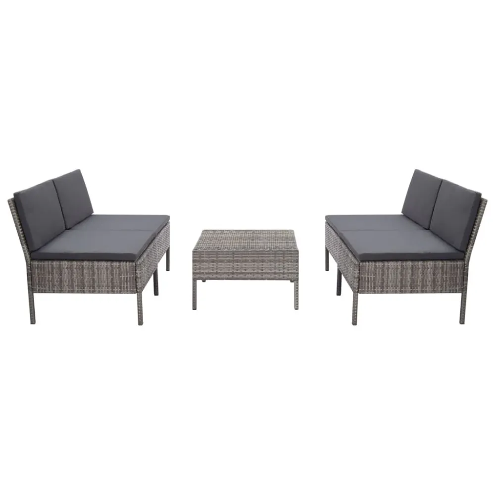 Conjunto Completo de 5 pcs conjunto sofás de jardim com almofadões vime PE cinzento