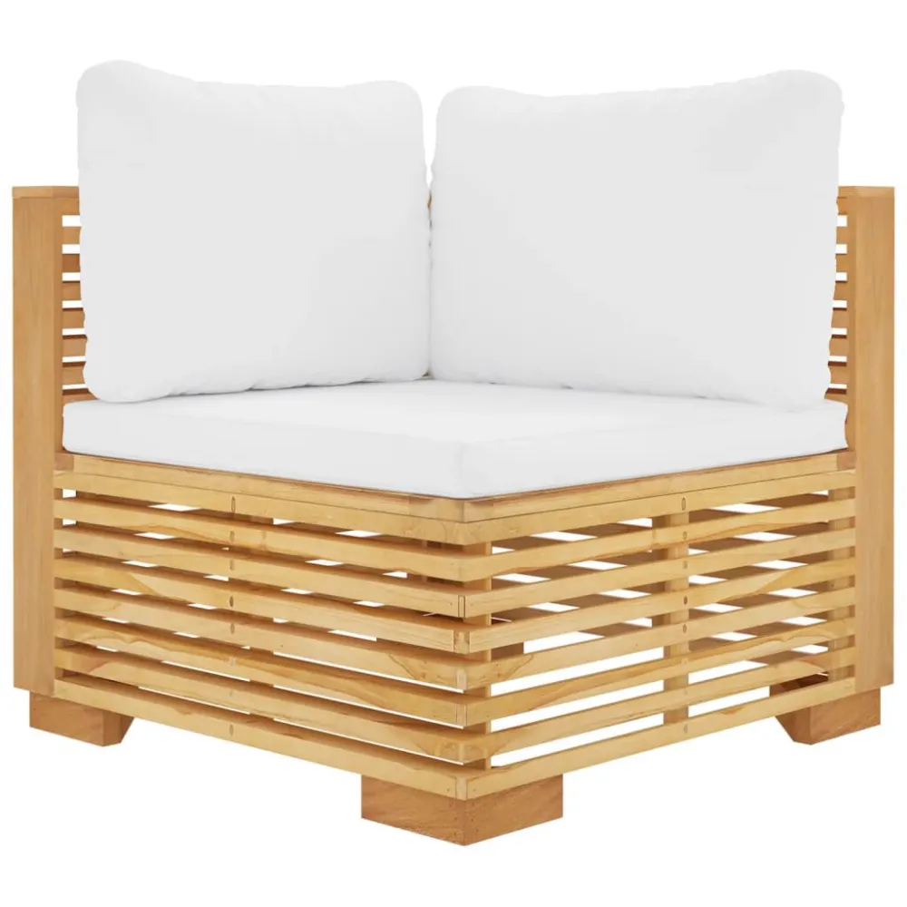 Conjunto Completo de Sofá de canto para jardim com almofadões cor creme teca maciç