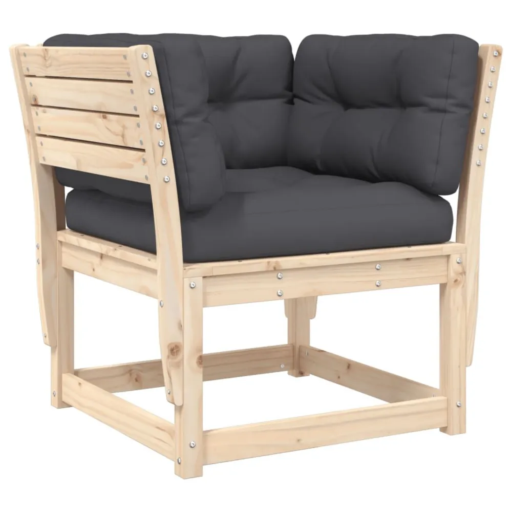 Conjunto Completo de Sofá de canto para jardim com almofadões madeira de pinho maciç
