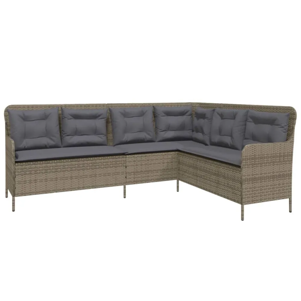 Conjunto Completo de Sofá de jardim em forma de L com almofadões vime PE cinzento