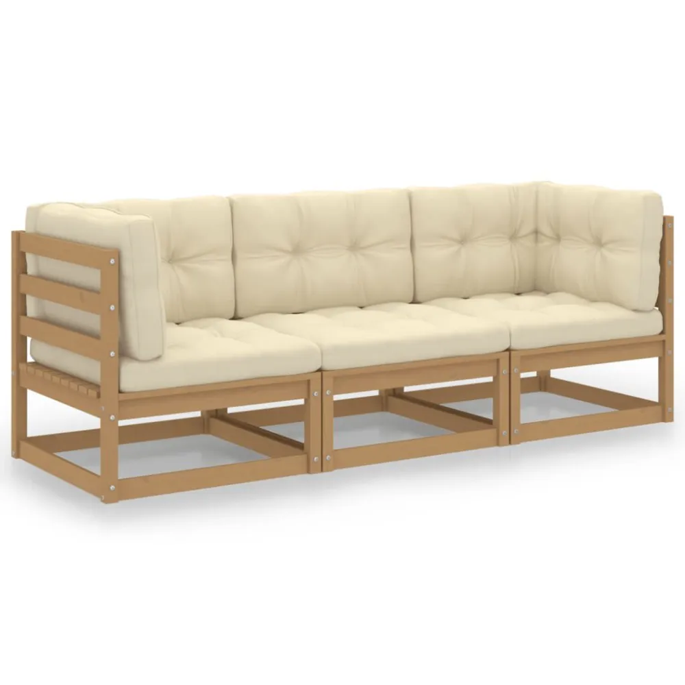 Conjunto Completo de Sofá de jardim 3 lugares com almofadões pinho maciço