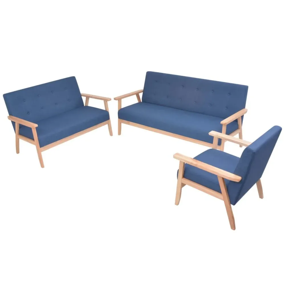 Conjunto de sofás 3 pcs tecido azul para Relaxamento ao Ar Livre