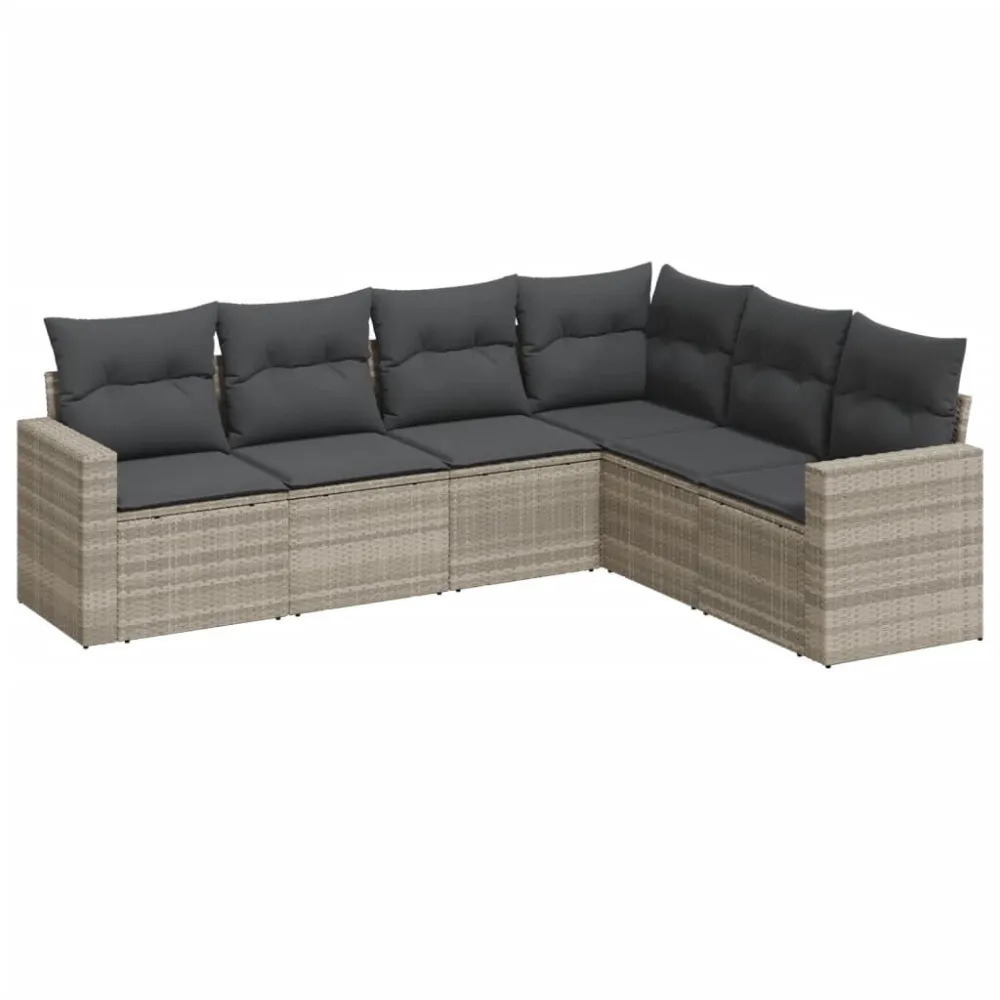Design Ergonômico e Confortável 6 pcs conj. sofás jardim com almofadões vime PE cinzento-claro