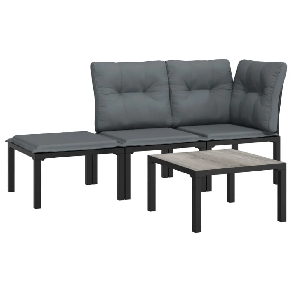 Design Ergonômico e Confortável 4 pcs conjunto lounge de jardim vime PE preto e cinzento