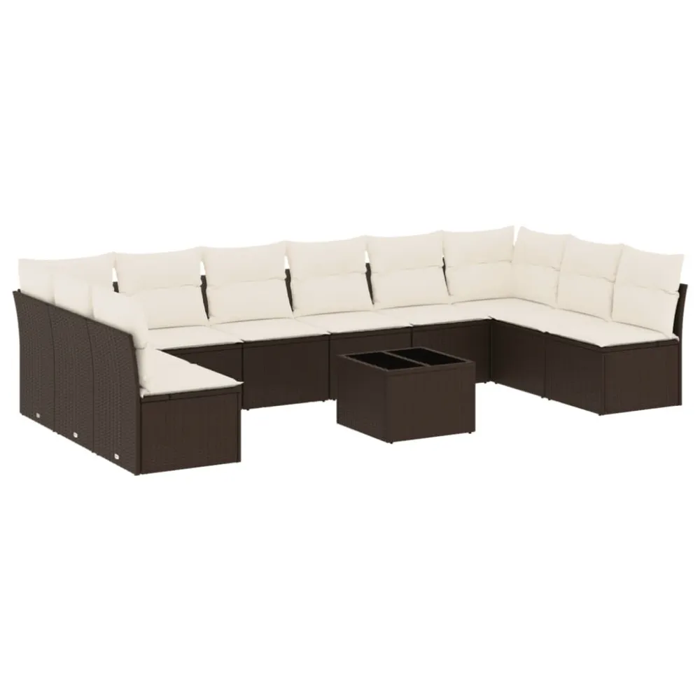 Design Ergonômico e Confortável 11 pcs conjunto sofás de jardim com almofadões vime PE castanho