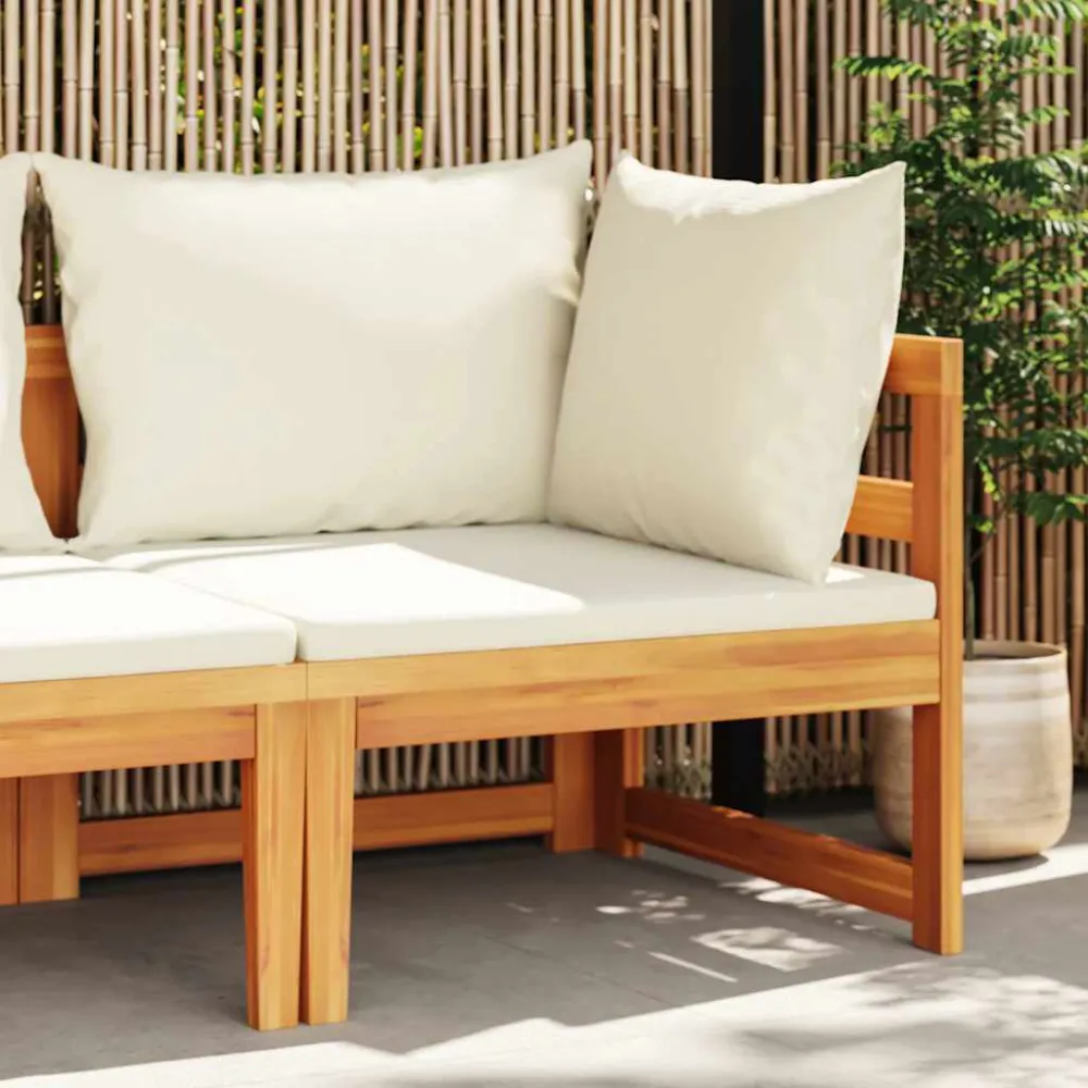 Design Ergonômico e Confortável Sofá de canto com almofadões branco nata madeira acácia maciç