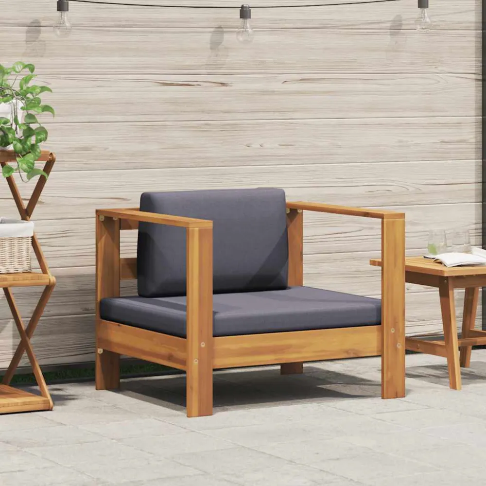 Espreguiçadeira de Exterior Cadeira de jardim com almofadão acácia maciç cinzento-escuro