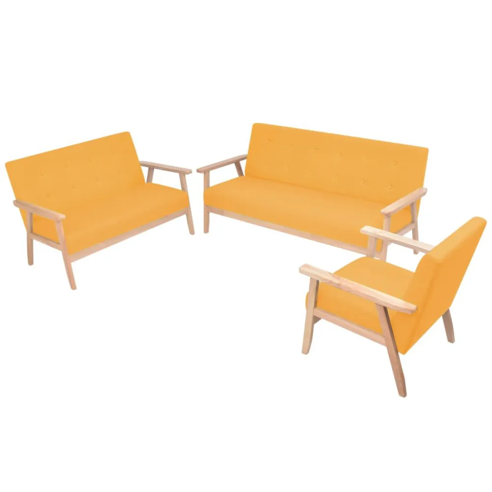 Espreguiçadeira de Exterior Conjunto de sofás 3 pcs tecido amarelo