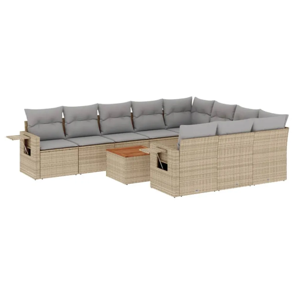 Espreguiçadeira de Exterior 11 pcs conjunto sofás de jardim com almofadões vime PE bege