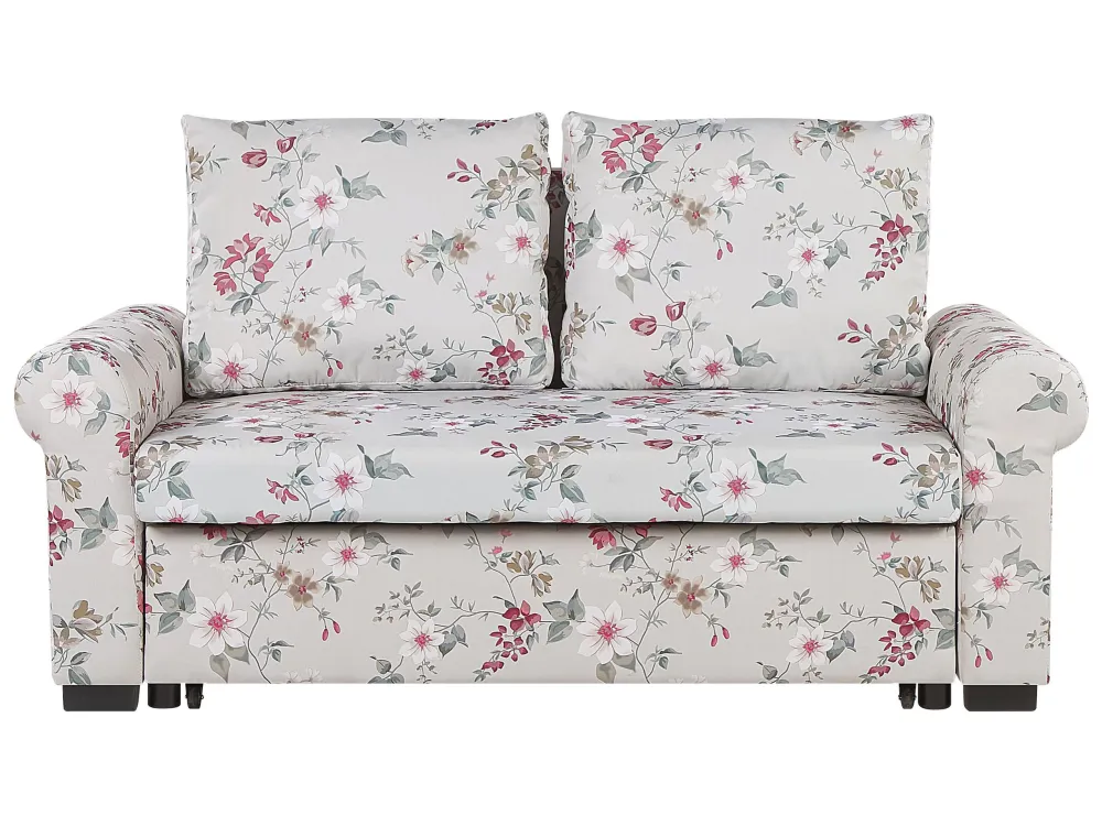 Fabric Sofa Bed Floral Pattern Light Grey SILDA com Almofada Inclusa
