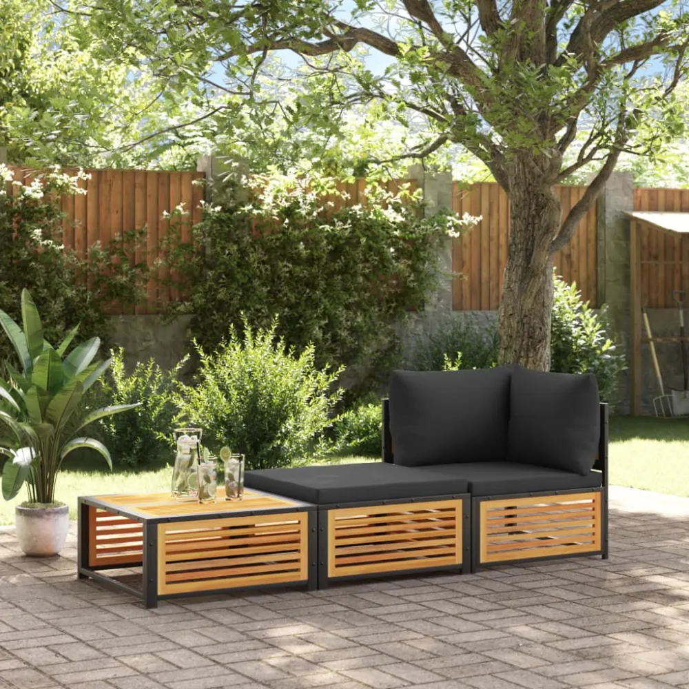 Mesa de jardim com banco madeira de acácia maciç em Ferro Forjado