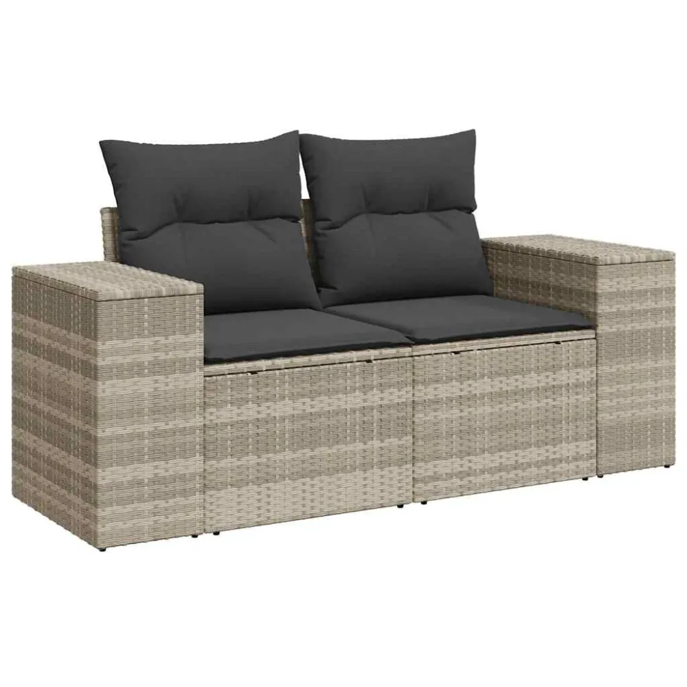9 pcs conj. sofás jardim com almofadões vime PE cinzento-claro com Encosto Ajustável