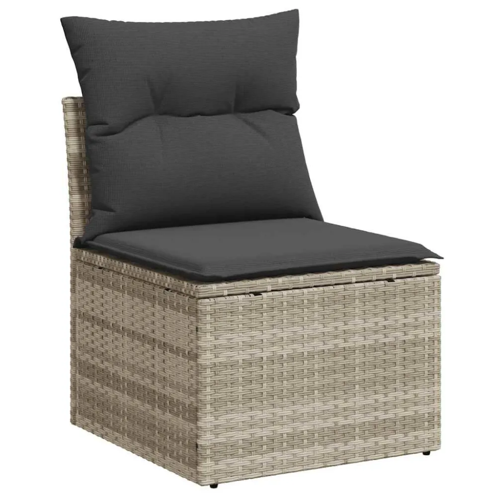 9 pcs conj. sofás jardim com almofadões vime PE cinzento-claro com Encosto Ajustável