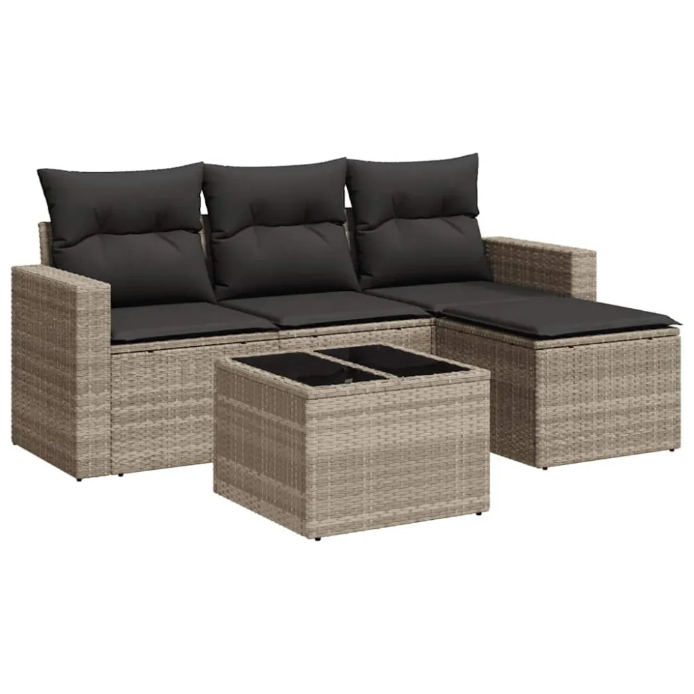 5 pcs conj. sofás jardim com almofadões vime PE cinzento-claro com Revestimento em Textilene