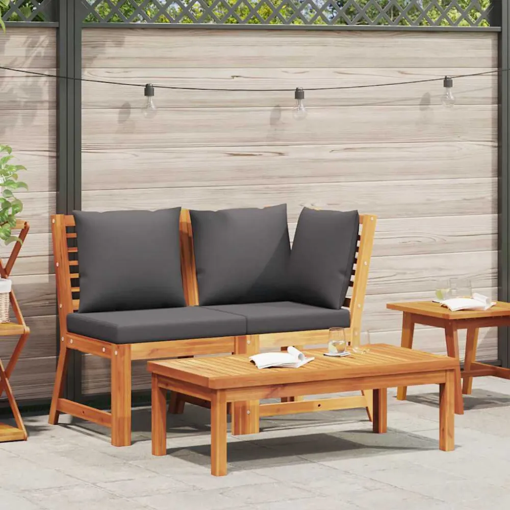 3 pcs conjunto lounge jardim com almofadões cinza-escuro acácia com Tecido Impermeável UV