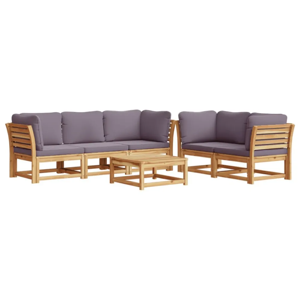 6 pcs conjunto lounge jardim comalmofadões madeira maciç acácia Dobrável e Portátil