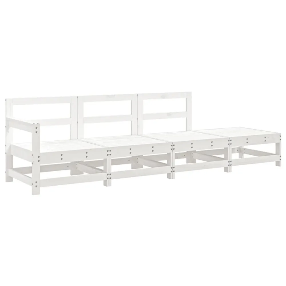 4 pcs conjunto lounge de jardim madeira de pinho maciç branco com Encosto Ajustável