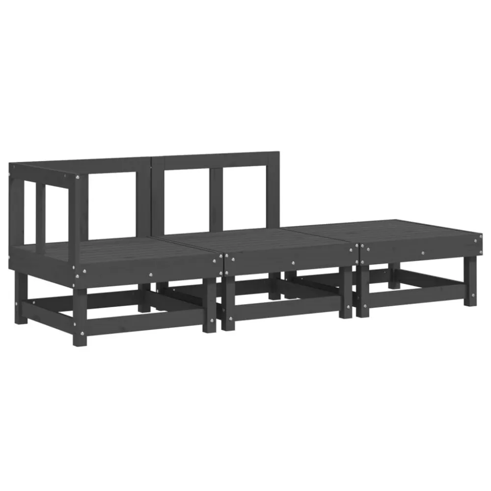3 pcs conjunto lounge de jardim madeira de pinho maciç cinza com Almofada Inclusa