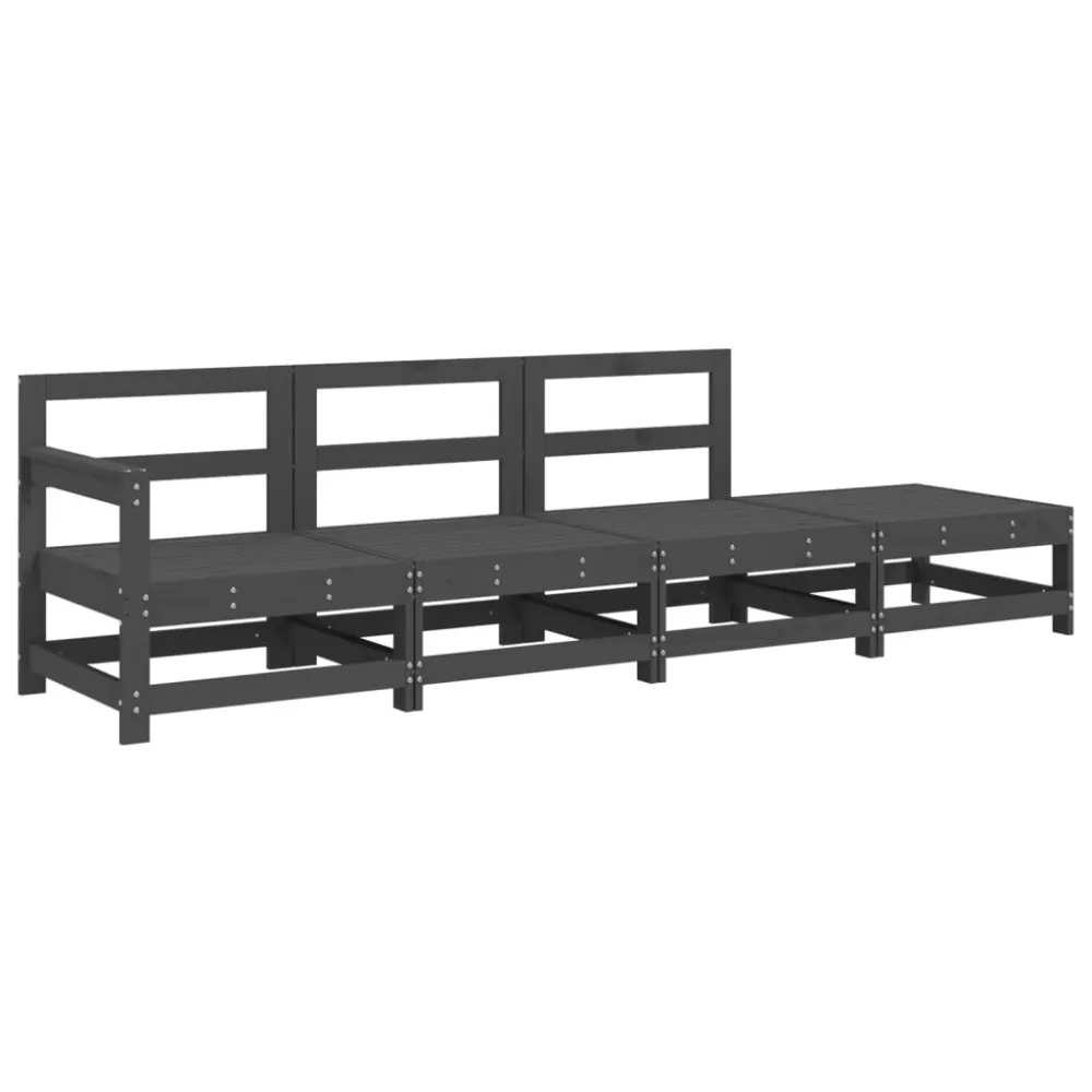 4 pcs conjunto lounge de jardim madeira de pinho maciç cinza | Montagem Fácil e Rápida