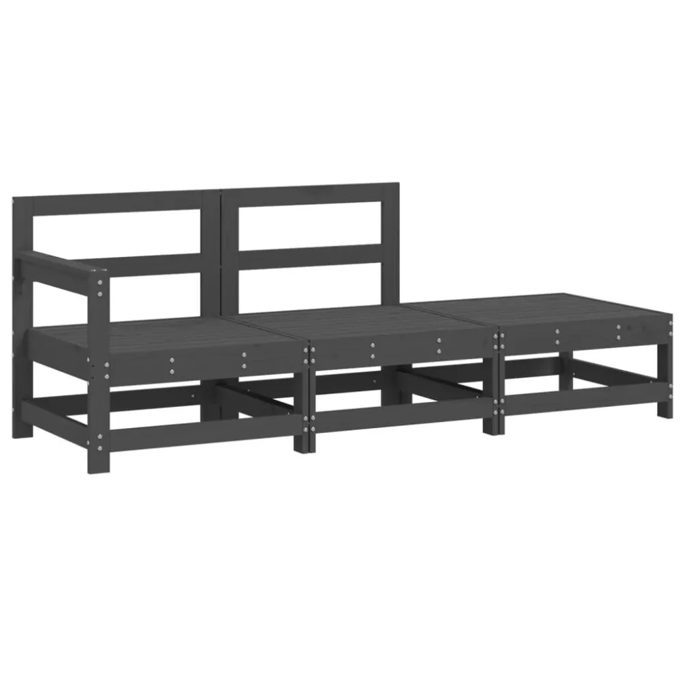3 pcs conjunto lounge de jardim madeira de pinho maciç cinza | Resistente à Chuva | Confortável